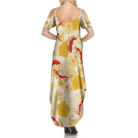 Beige Palaka Hawaii Aloha Summer Maxi Dress Koi Pond Mix Ilima Flowers LT7 - Polynesian Pride