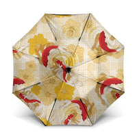 Beige Palaka Hawaii Aloha Umbrella Koi Pond Mix Ilima Flowers - Polynesian Pride