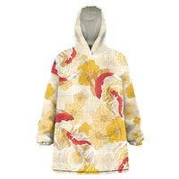 Beige Palaka Hawaii Aloha Wearable Blanket Hoodie Koi Pond Mix Ilima Flowers LT7 One Size Cream Yellow - Polynesian Pride