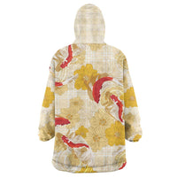 Beige Palaka Hawaii Aloha Wearable Blanket Hoodie Koi Pond Mix Ilima Flowers LT7 - Polynesian Pride
