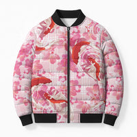 Pink Palaka Hawaii Aloha Bomber Puffer Jacket Koi Pond Mix Sakura LT7 Unisex Pink - Polynesian Pride