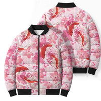 Pink Palaka Hawaii Aloha Bomber Puffer Jacket Koi Pond Mix Sakura LT7 - Polynesian Pride