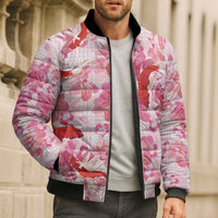 Pink Palaka Hawaii Aloha Bomber Puffer Jacket Koi Pond Mix Sakura LT7 - Polynesian Pride