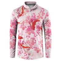 Pink Palaka Hawaii Aloha Button Sweatshirt Koi Pond Mix Sakura LT7 Pink - Polynesian Pride