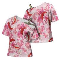 Pink Palaka Hawaii Aloha Cross Shoulder Shirt Koi Pond Mix Sakura LT7 - Polynesian Pride