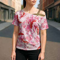 Pink Palaka Hawaii Aloha Cross Shoulder Shirt Koi Pond Mix Sakura LT7 - Polynesian Pride