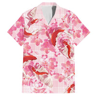 Pink Palaka Hawaii Aloha Family Matching Off Shoulder Maxi Dress and Hawaiian Shirt Koi Pond Mix Sakura - Polynesian Pride