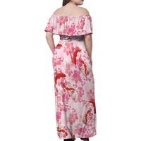 Pink Palaka Hawaii Aloha Family Matching Off Shoulder Maxi Dress and Hawaiian Shirt Koi Pond Mix Sakura - Polynesian Pride