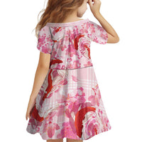 Pink Palaka Hawaii Aloha Family Matching Off Shoulder Short Dress and Hawaiian Shirt Koi Pond Mix Sakura - Polynesian Pride