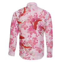 Pink Palaka Hawaii Aloha Family Matching Off Shoulder Short Dress and Hawaiian Shirt Koi Pond Mix Sakura - Polynesian Pride