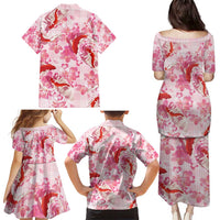 Pink Palaka Hawaii Aloha Family Matching Puletasi and Hawaiian Shirt Koi Pond Mix Sakura - Polynesian Pride