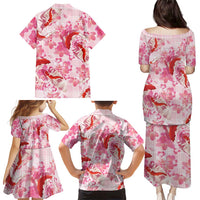Pink Palaka Hawaii Aloha Family Matching Puletasi and Hawaiian Shirt Koi Pond Mix Sakura - Polynesian Pride
