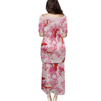 Pink Palaka Hawaii Aloha Family Matching Puletasi and Hawaiian Shirt Koi Pond Mix Sakura - Polynesian Pride