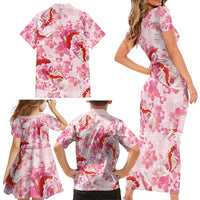Pink Palaka Hawaii Aloha Family Matching Short Sleeve Bodycon Dress and Hawaiian Shirt Koi Pond Mix Sakura LT7 - Polynesian Pride