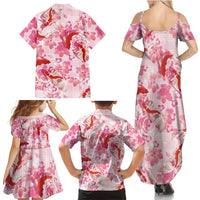 Pink Palaka Hawaii Aloha Family Matching Summer Maxi Dress and Hawaiian Shirt Koi Pond Mix Sakura - Polynesian Pride