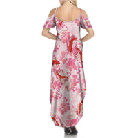 Pink Palaka Hawaii Aloha Family Matching Summer Maxi Dress and Hawaiian Shirt Koi Pond Mix Sakura - Polynesian Pride