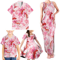 Pink Palaka Hawaii Aloha Family Matching Tank Maxi Dress and Hawaiian Shirt Koi Pond Mix Sakura - Polynesian Pride