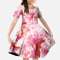 Pink Palaka Hawaii Aloha Kid Short Sleeve Dress Koi Pond Mix Sakura LT7 KID Pink - Polynesian Pride