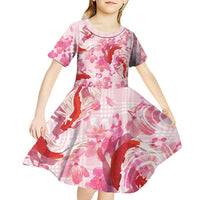 Pink Palaka Hawaii Aloha Kid Short Sleeve Dress Koi Pond Mix Sakura - Polynesian Pride