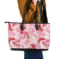 Pink Palaka Hawaii Aloha Leather Tote Bag Koi Pond Mix Sakura LT7 - Polynesian Pride