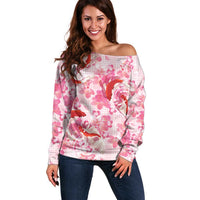 Pink Palaka Hawaii Aloha Off Shoulder Sweater Koi Pond Mix Sakura - Polynesian Pride