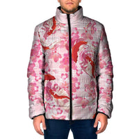 Pink Palaka Hawaii Aloha Padded Jacket Koi Pond Mix Sakura LT7 Men Pink - Polynesian Pride