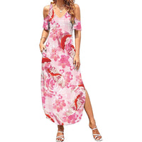 Pink Palaka Hawaii Aloha Summer Maxi Dress Koi Pond Mix Sakura LT7 Women Pink - Polynesian Pride
