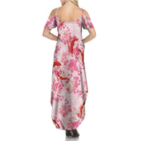 Pink Palaka Hawaii Aloha Summer Maxi Dress Koi Pond Mix Sakura LT7 - Polynesian Pride