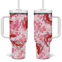 Pink Palaka Hawaii Aloha Tumbler With Handle Koi Pond Mix Sakura - Polynesian Pride