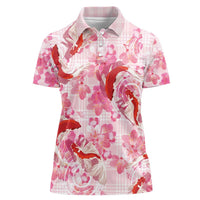 Pink Palaka Hawaii Aloha Women Polo Shirt Koi Pond Mix Sakura - Polynesian Pride