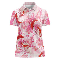 Pink Palaka Hawaii Aloha Women Polo Shirt Koi Pond Mix Sakura LT7 Female Pink - Polynesian Pride