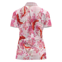 Pink Palaka Hawaii Aloha Women Polo Shirt Koi Pond Mix Sakura LT7 - Polynesian Pride