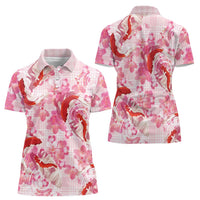 Pink Palaka Hawaii Aloha Women Polo Shirt Koi Pond Mix Sakura LT7 - Polynesian Pride