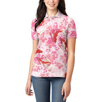 Pink Palaka Hawaii Aloha Women Polo Shirt Koi Pond Mix Sakura LT7 - Polynesian Pride