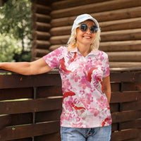Pink Palaka Hawaii Aloha Women Polo Shirt Koi Pond Mix Sakura LT7 - Polynesian Pride