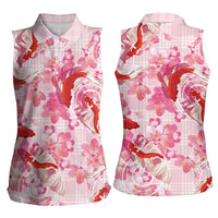 Pink Palaka Hawaii Aloha Women Sleeveless Polo Shirt Koi Pond Mix Sakura LT7 - Polynesian Pride