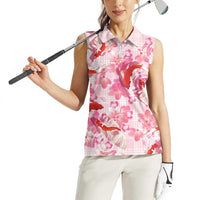 Pink Palaka Hawaii Aloha Women Sleeveless Polo Shirt Koi Pond Mix Sakura LT7 - Polynesian Pride