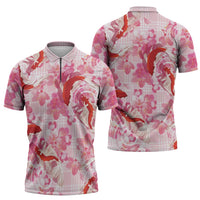 Pink Palaka Hawaii Aloha Zipper Polo Shirt Koi Pond Mix Sakura LT7 - Polynesian Pride