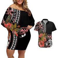 Hawaii Valentine Couples Matching Off Shoulder Short Dress and Hawaiian Shirt Plumeria Aloha Wau Ia Oe LT7 Pink - Polynesian Pride