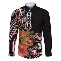 Hawaii Valentine Family Matching Tank Maxi Dress and Hawaiian Shirt Plumeria Aloha Wau Ia Oe LT7 Dad's Shirt - Long Sleeve Pink - Polynesian Pride