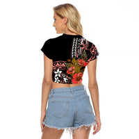 Hawaii Valentine Raglan Cropped T Shirt Plumeria Aloha Wau Ia Oe LT7 - Polynesian Pride