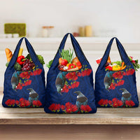 New Zealand Grocery Bag Tui Couple with Pohutukawa LT7 3-pack One Size Blue - Polynesian Pride