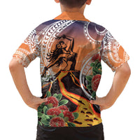 Hawaii Women's Day Tribal Family Matching Off The Shoulder Long Sleeve Dress and Hawaiian Shirt Pele Honua Mea