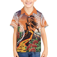 Hawaii Women's Day Tribal Family Matching Off The Shoulder Long Sleeve Dress and Hawaiian Shirt Pele Honua Mea