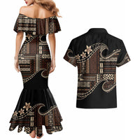 Samoa Siapo Mamanu Couples Matching Mermaid Dress and Hawaiian Shirt Waves Motifs LT7 - Polynesian Pride