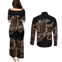 Samoa Siapo Mamanu Couples Matching Puletasi and Long Sleeve Button Shirt Waves Motifs LT7 - Polynesian Pride