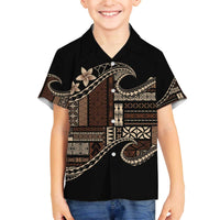 Samoa Siapo Mamanu Family Matching Off The Shoulder Long Sleeve Dress and Hawaiian Shirt Waves Motifs