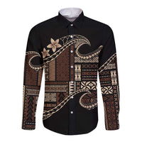 Samoa Siapo Mamanu Long Sleeve Button Shirt Waves Motifs LT7 Unisex Black - Polynesian Pride
