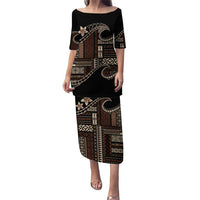 Samoa Siapo Mamanu Puletasi Waves Motifs LT7 Long Dress Black - Polynesian Pride