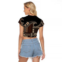 Samoa Siapo Mamanu Raglan Cropped T Shirt Waves Motifs LT7 - Polynesian Pride